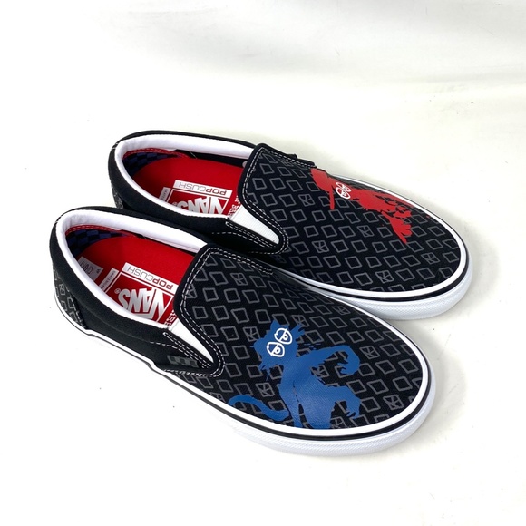 VANS x Krooked Slip On Sneaker Skateboard Black Canvas For Women Low VN0A5FCAAPM - Picture 3 of 10